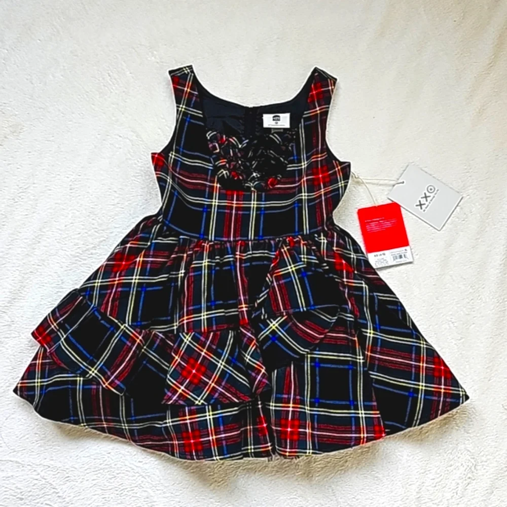 HARAJUKU MINI | NWT! Plaid Square Neck Mini Dress with Tiered Ruffle Skirt